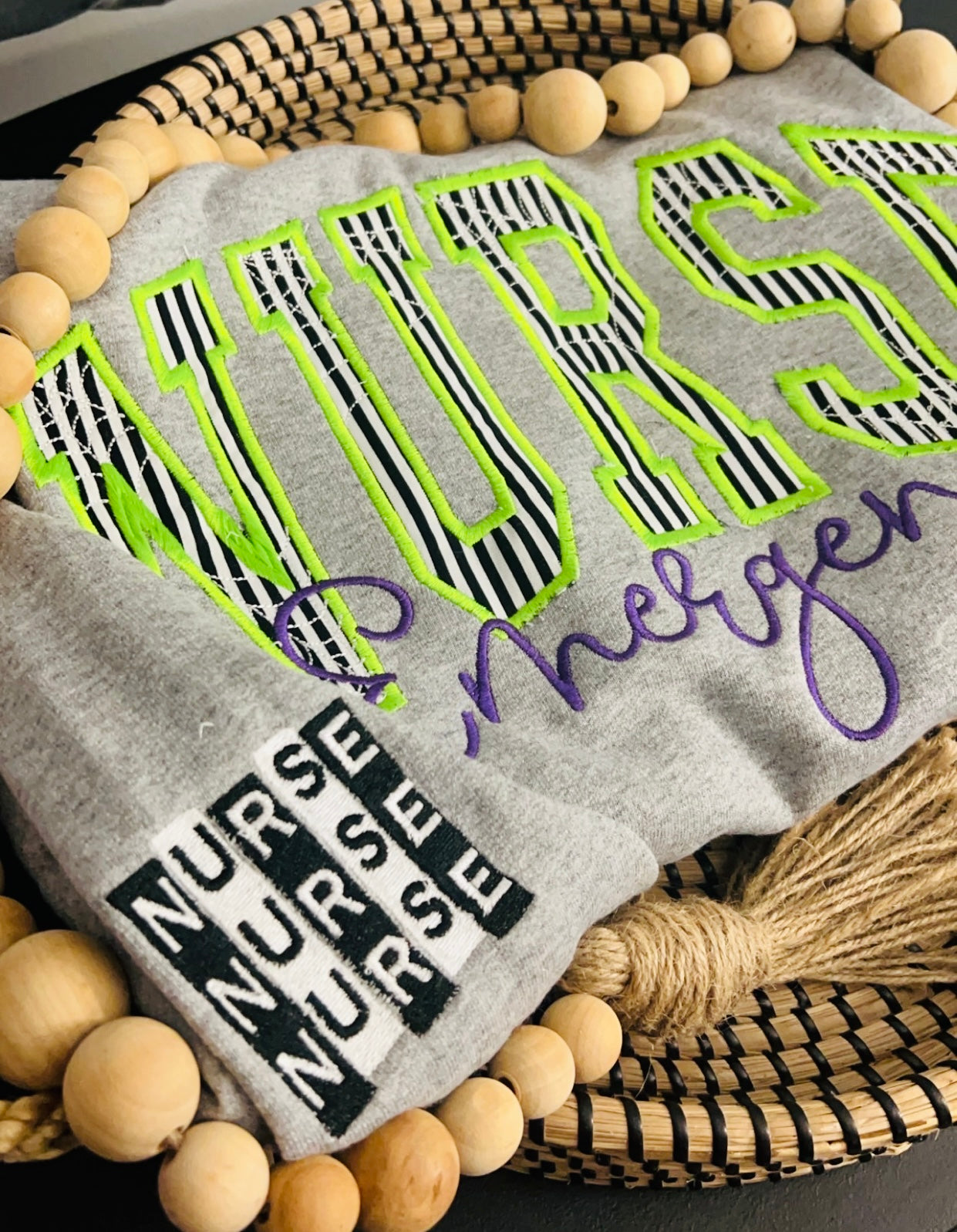 Green & Stripes Embroidered Crewneck