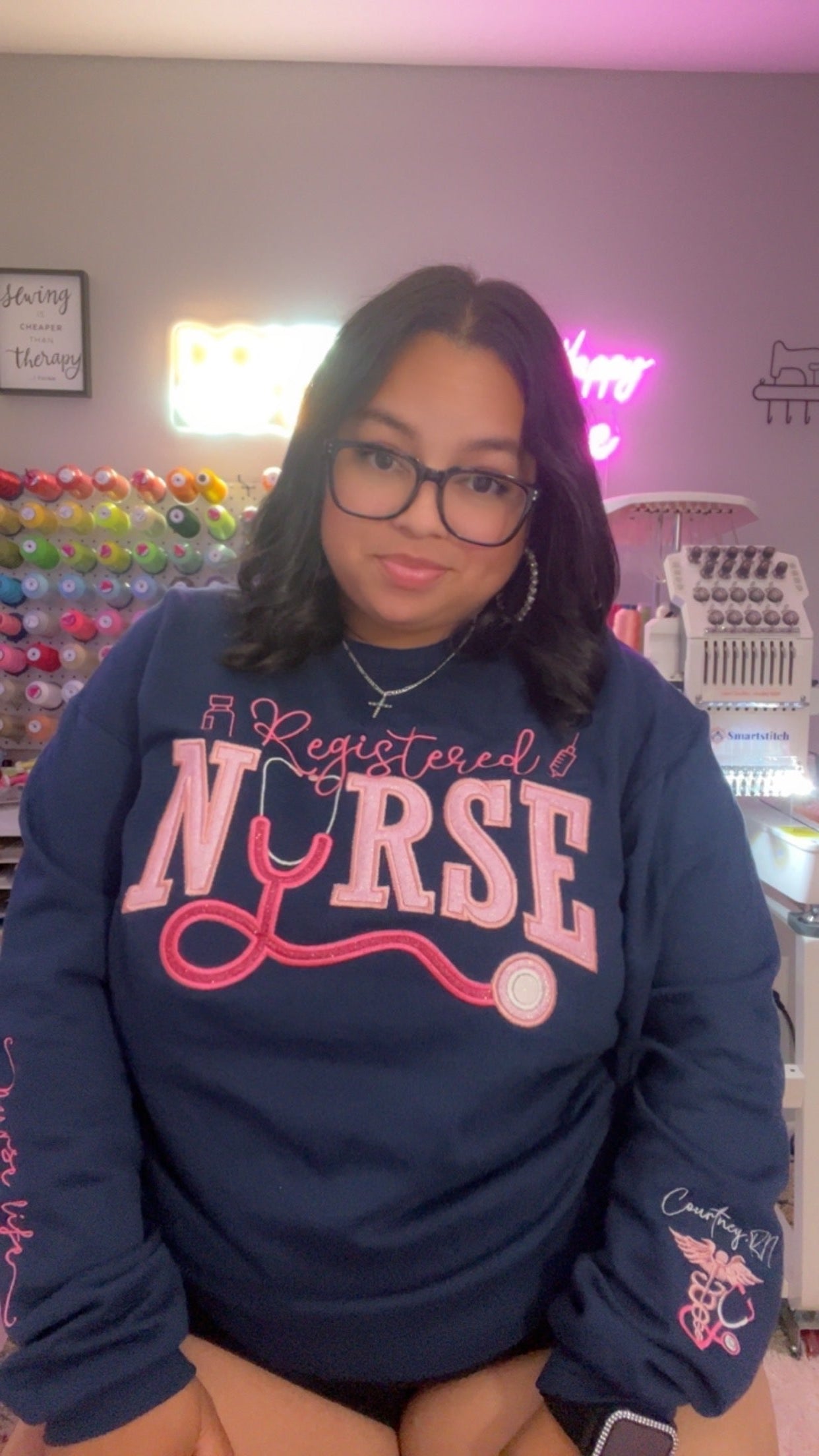 Nurse Stethoscope Embroidered Crewneck