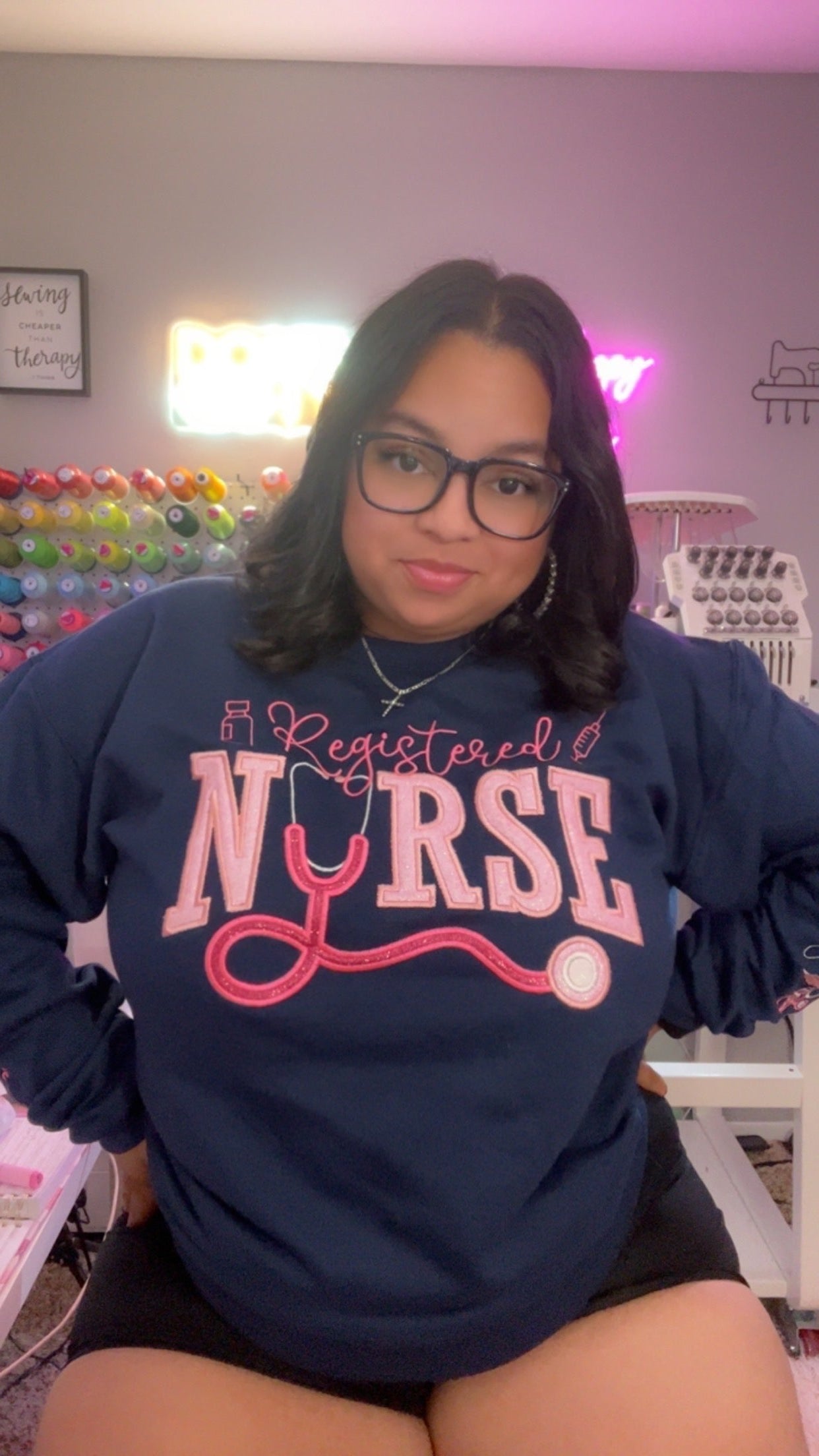 Nurse Stethoscope Embroidered Crewneck