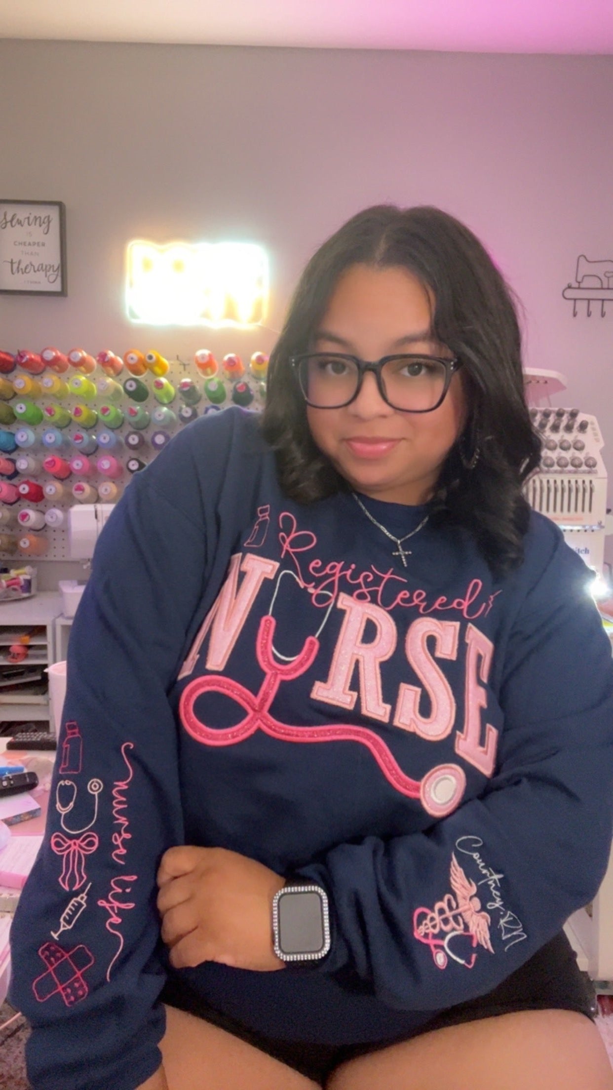 Nurse Stethoscope Embroidered Crewneck