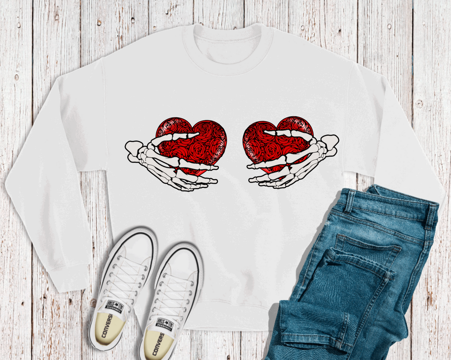 Skeleton Hands & Hearts Crewneck