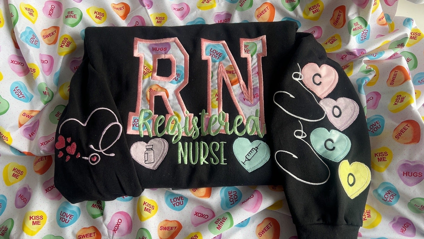 Candy Hearts Embroidered Crewneck