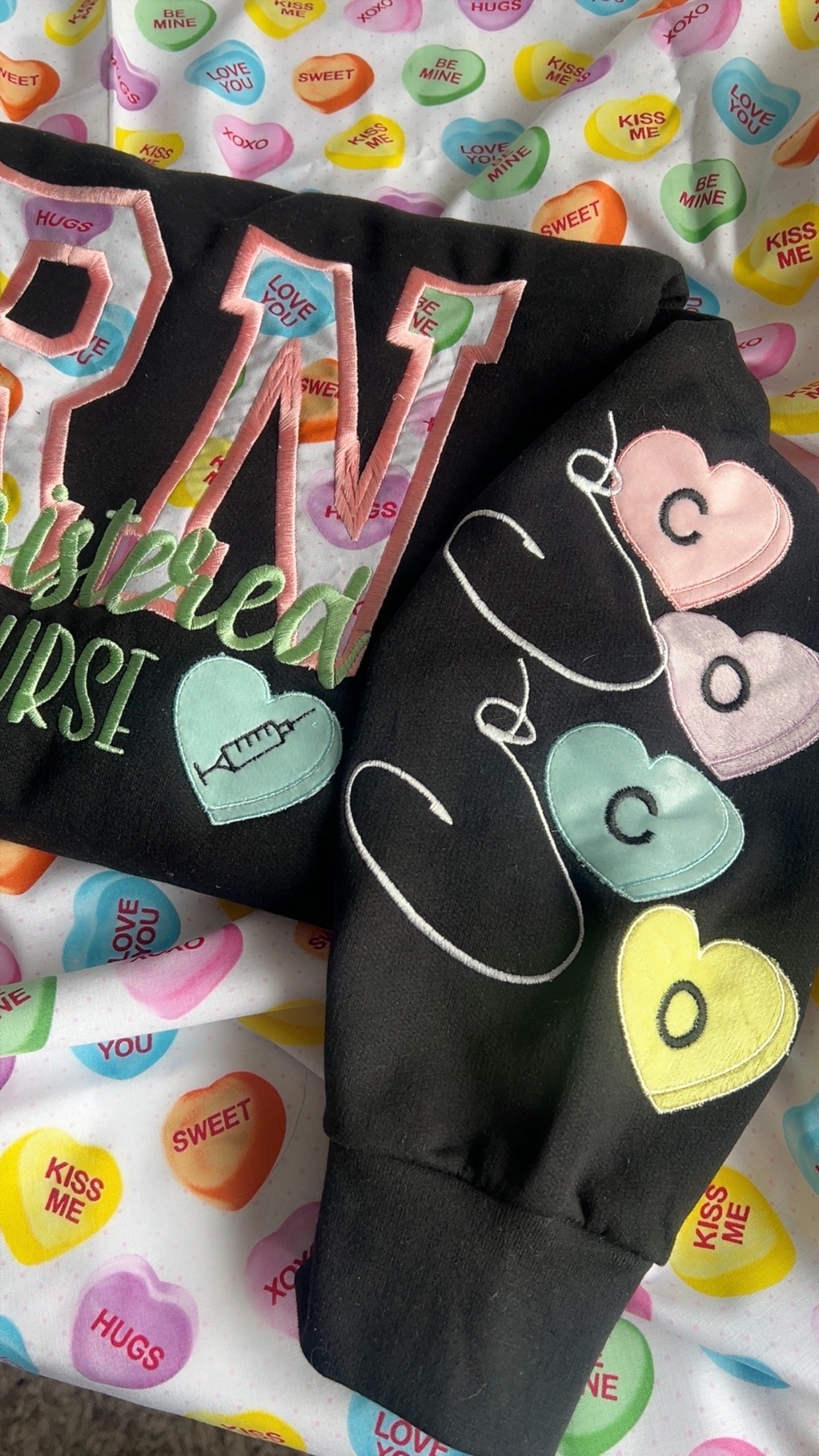 Candy Hearts Embroidered Crewneck