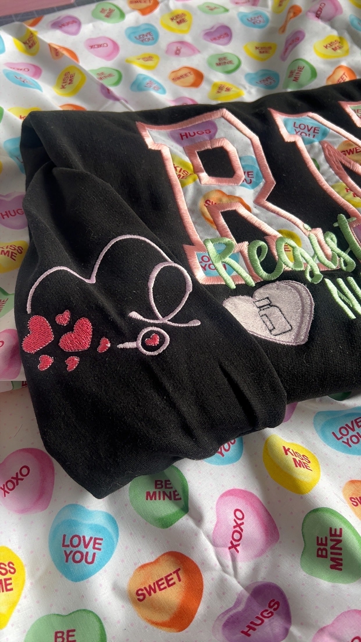 Candy Hearts Embroidered Crewneck