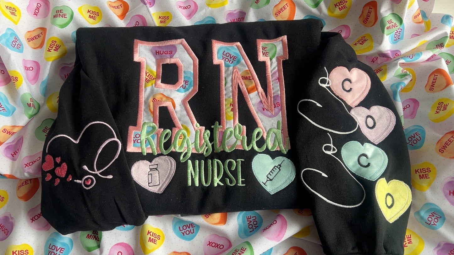 Candy Hearts Embroidered Crewneck