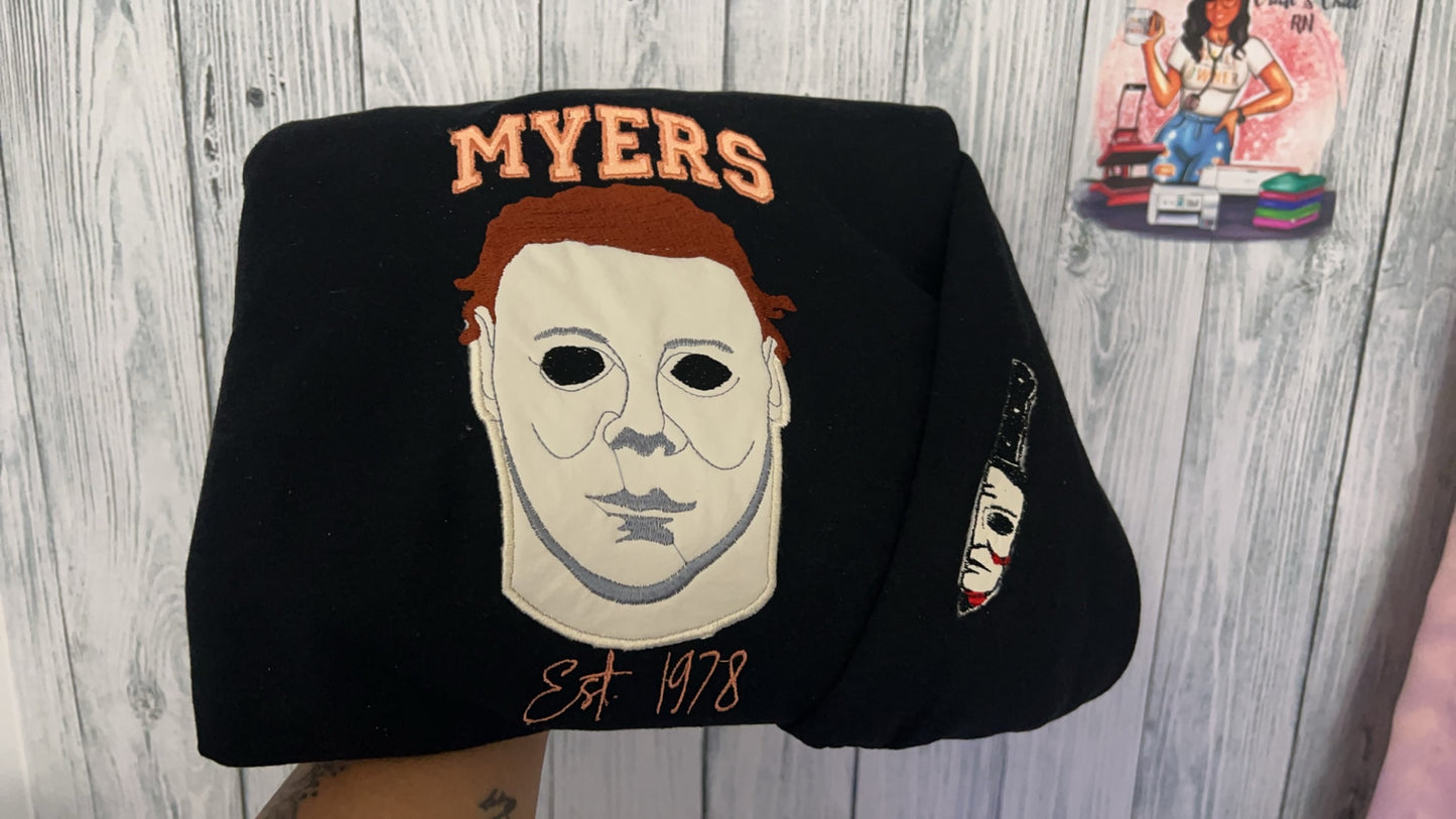 Faux Leather Mask Embroidered Crewneck