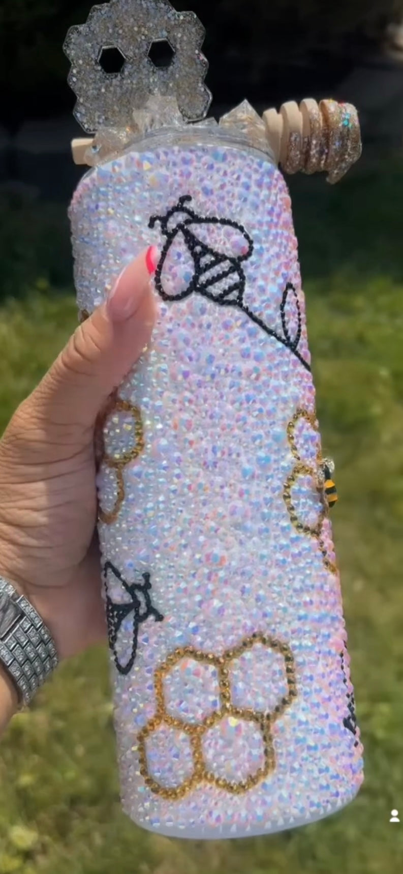 Bee Happy Rhinestone Tumbler