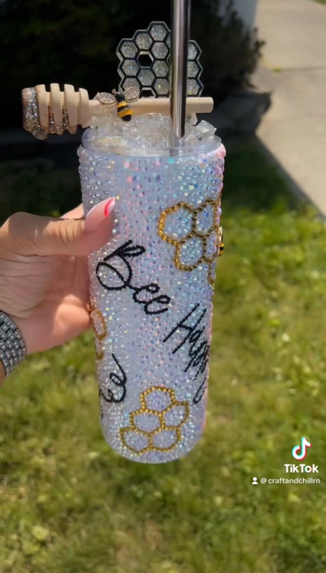 Bee Happy Rhinestone Tumbler