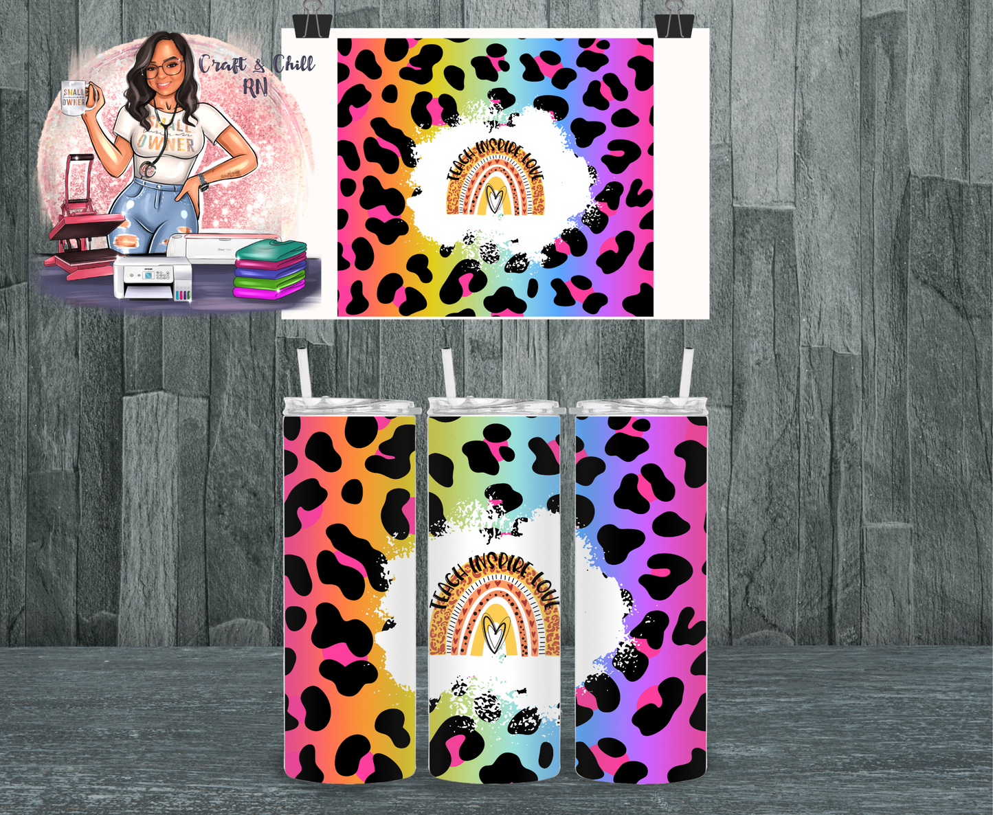 Rainbow Leopard Teach Tumbler